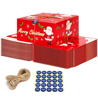 8x8x4 Inch Christmas Gift box with Lids Red with Thank You Stickers and Twine