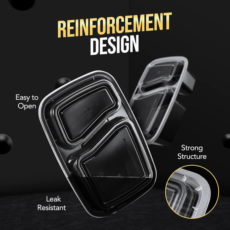 50 Pack 32OZ  2 curved Compartment Meal Prep Container Food Prep Containers With Lids
