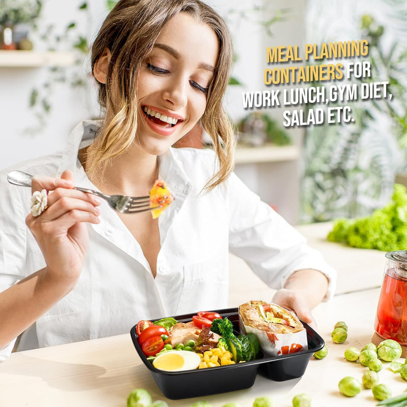 50 Pack 32OZ  2 curved Compartment Meal Prep Container Food Prep Containers With Lids