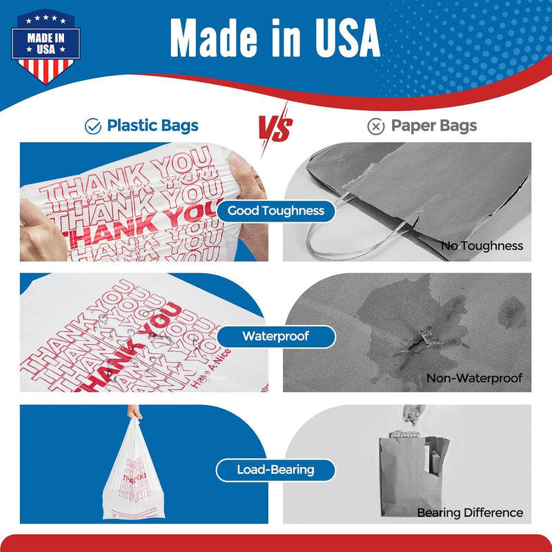 12x 6.5 x 21“  0.5mil Thank You Plastic Bags 1000 Count