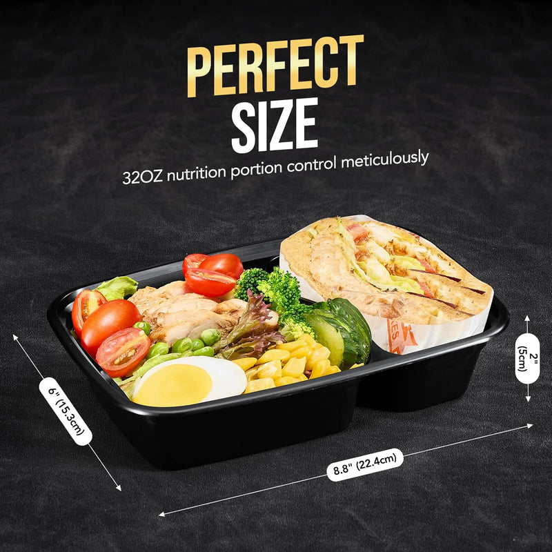 50 Pack 32OZ  2 curved Compartment Meal Prep Container Food Prep Containers With Lids