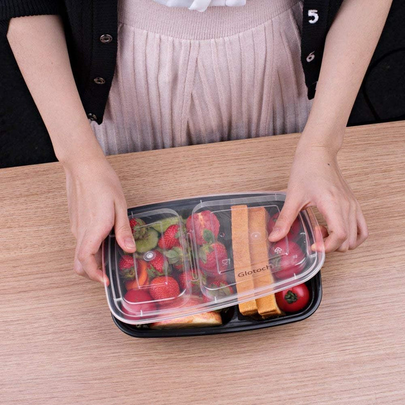 50 Pack 32OZ  2 square Compartment Meal Prep Containers Reusable, Food Containers with Lids