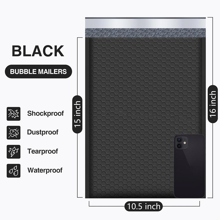 10.5x16 Bubble Mailer #5|Usable Size 10.5x15"| Black
