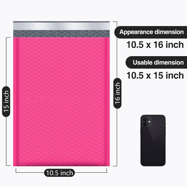 10.5x16 Bubble Mailer  #5|Usable Size 10.5x15"| Hot Pink