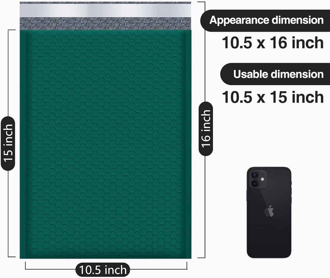 10.5x16 Bubble Mailer  #5|Usable Size 10.5x15"| Forest Green