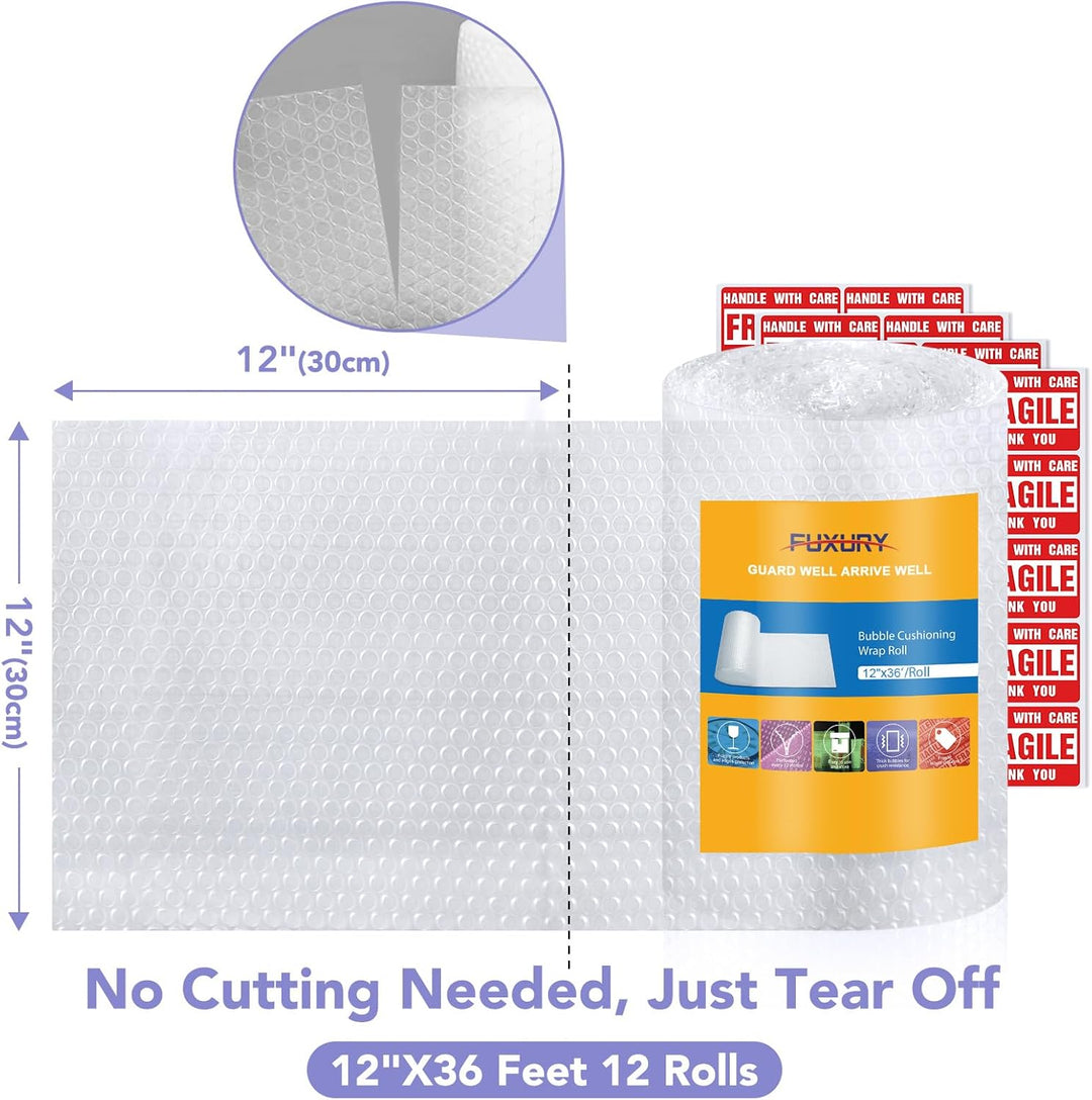 12 Inch x 36ft Total Bubble Cushioning Wrap for Packing
