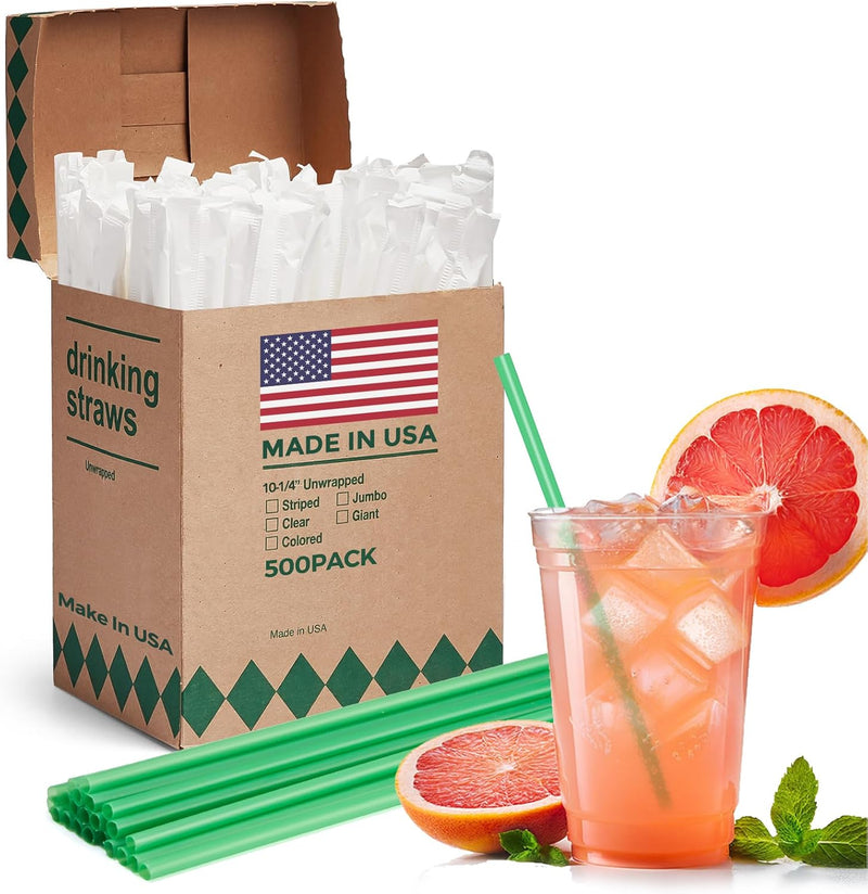 10.25"X0.24 In dividually Wrapped Green Plastic Straws 3000PCS