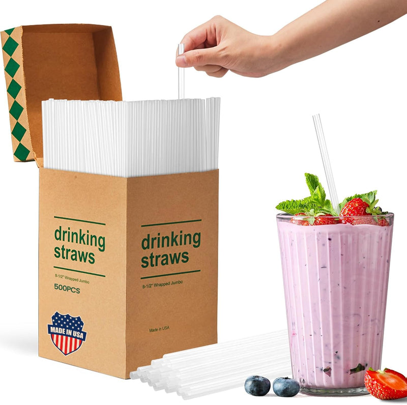 10.2"X8mm dividually Wrapped Clear Plastic Straws 2000PCS