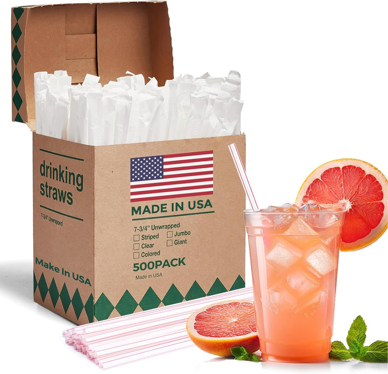 7.75"X0.24 In dividually Wrapped White & Red Stripes Plastic Straws 3000PCS