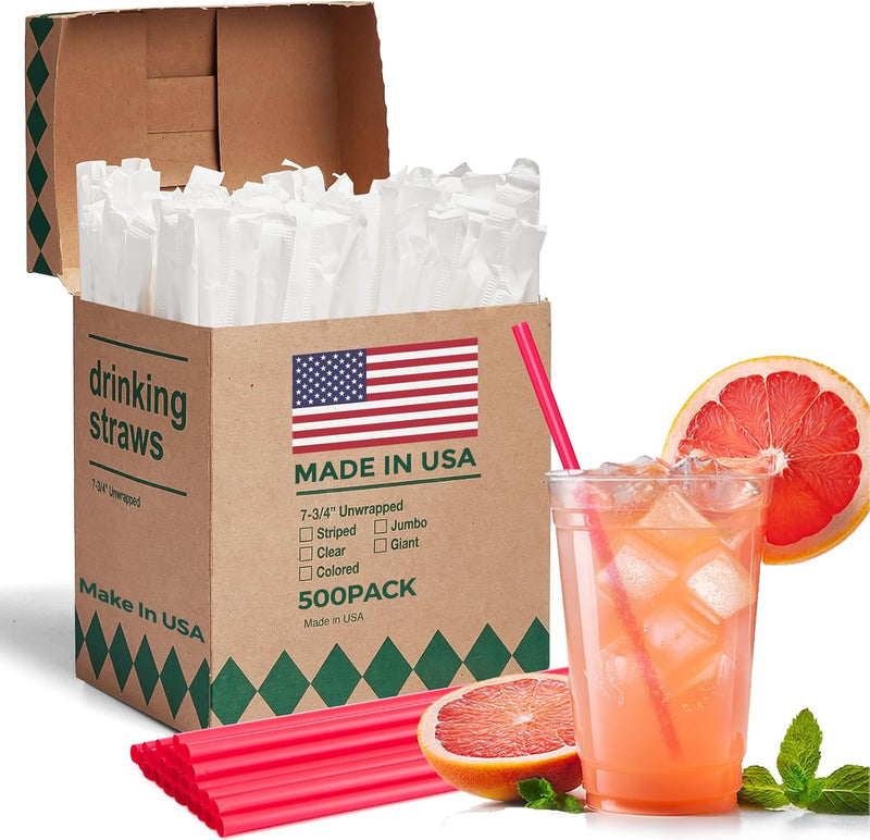 7.75"X0.24 In dividually Wrapped Red Plastic Straws 3000PCS