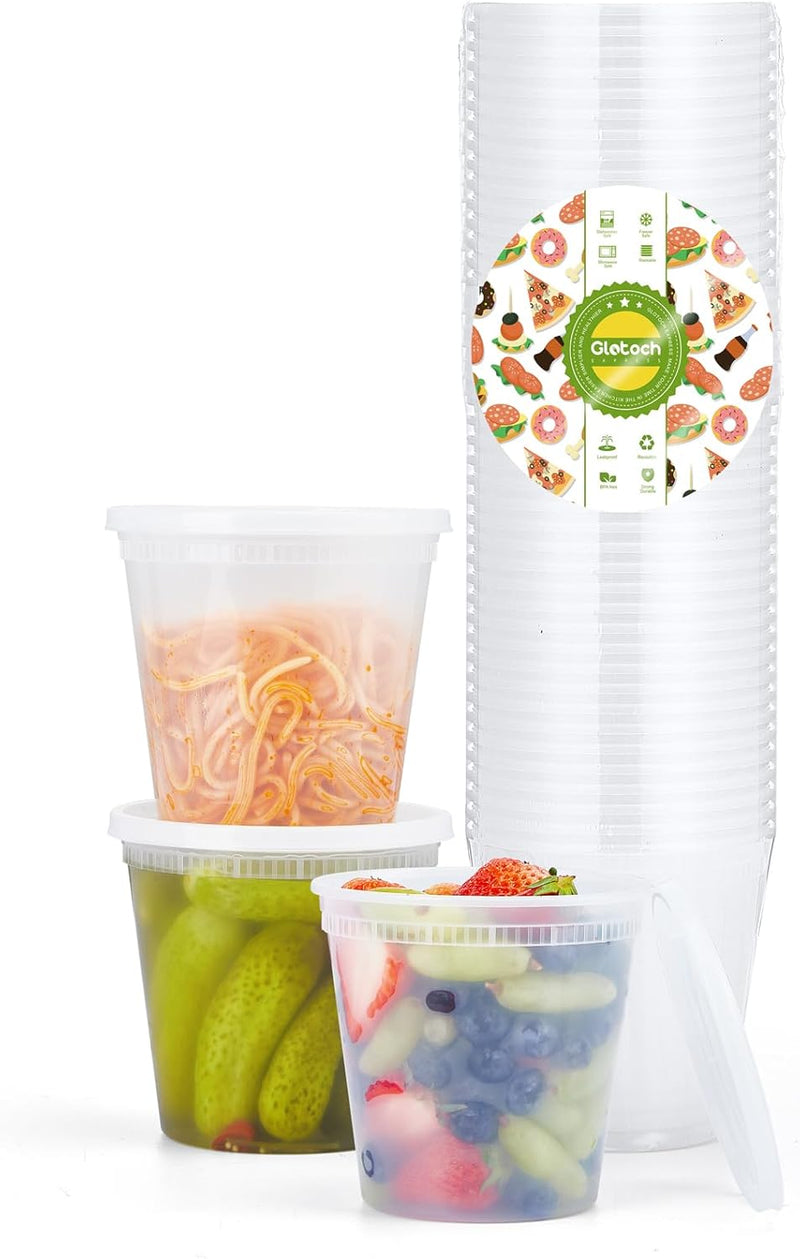 Paquete de 24 recipientes de plástico para almacenar alimentos y bebidas de 24 oz (3 tazas) con tapas