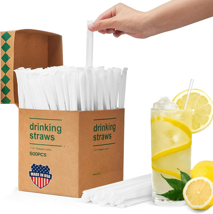 Pajitas de plástico transparente envueltas individualmente de 10,2" x 0,23" (3000 unidades)