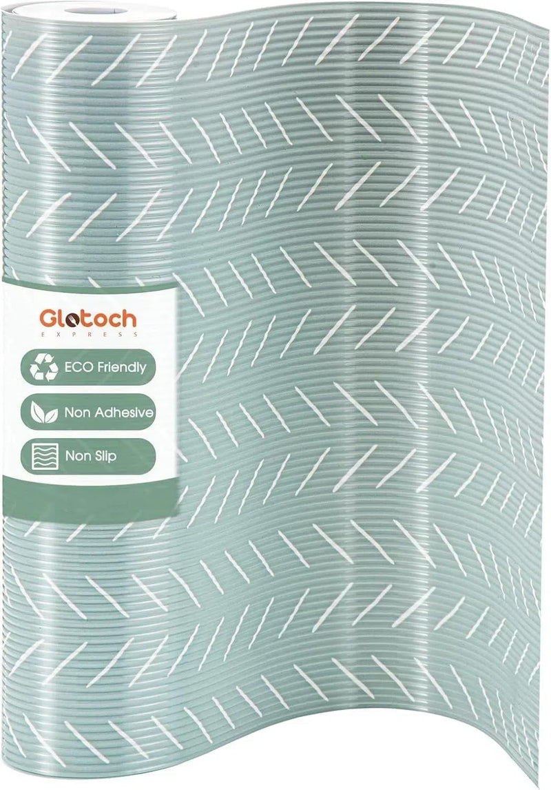 12in x 10FT Green Herringbone Non Adhesive Kitchen Shelf Liner 5 Roll