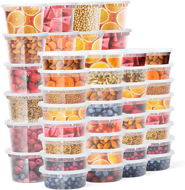Paquete de 48 recipientes de plástico para sopa (mixtos) de 8 oz y 16 oz con tapa.