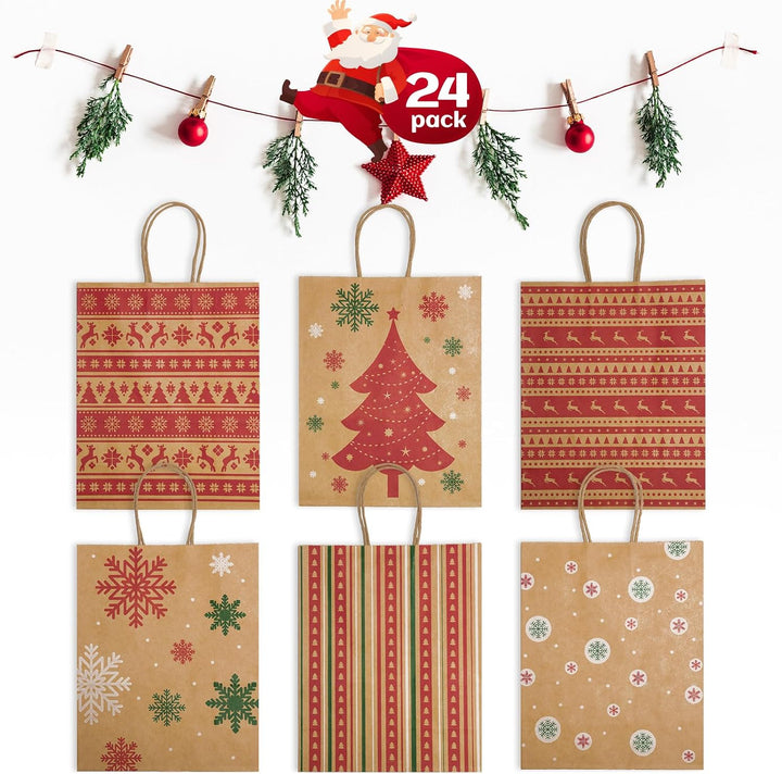 8.6x7x3.3 Inch Kraft Paper Christmas Gift Bags | 384 Pack Wholesale