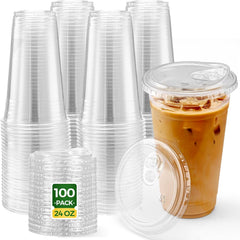 100 Sets 24oz Plastic Coffee Cups with Strawless Sip Lids Wholesale