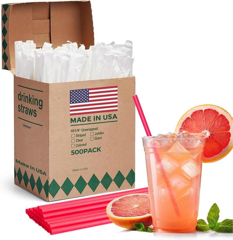 10.25"X0.24 In dividually Wrapped Red Plastic Straws 3000PCS