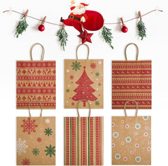 8.6x7x3.3 Inch Kraft Paper Christmas Gift Bags | 384 Pack Wholesale