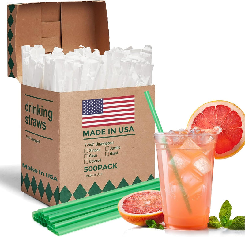 7.75"X0.24 In dividually Wrapped Green Plastic Straws 3000PCS