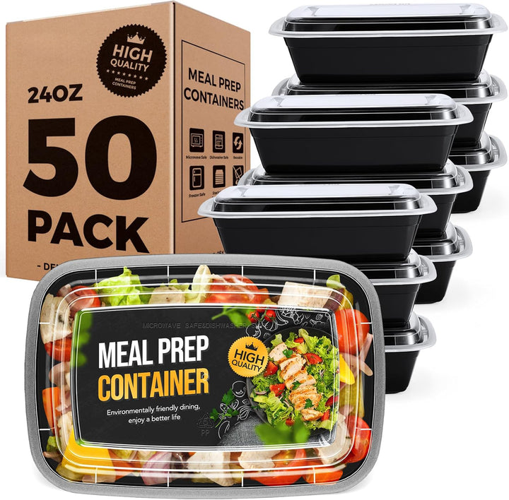 50 Pack 24OZ no Compartment Meal Prep Containers Reusable Durable Food Storage Containers With Lids