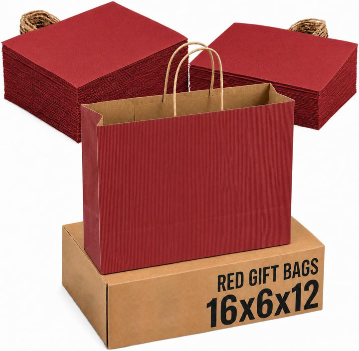 16x6x12 Inch Kraft Paper Gift Bags | 100 Pack Wholesale - JiaroPack