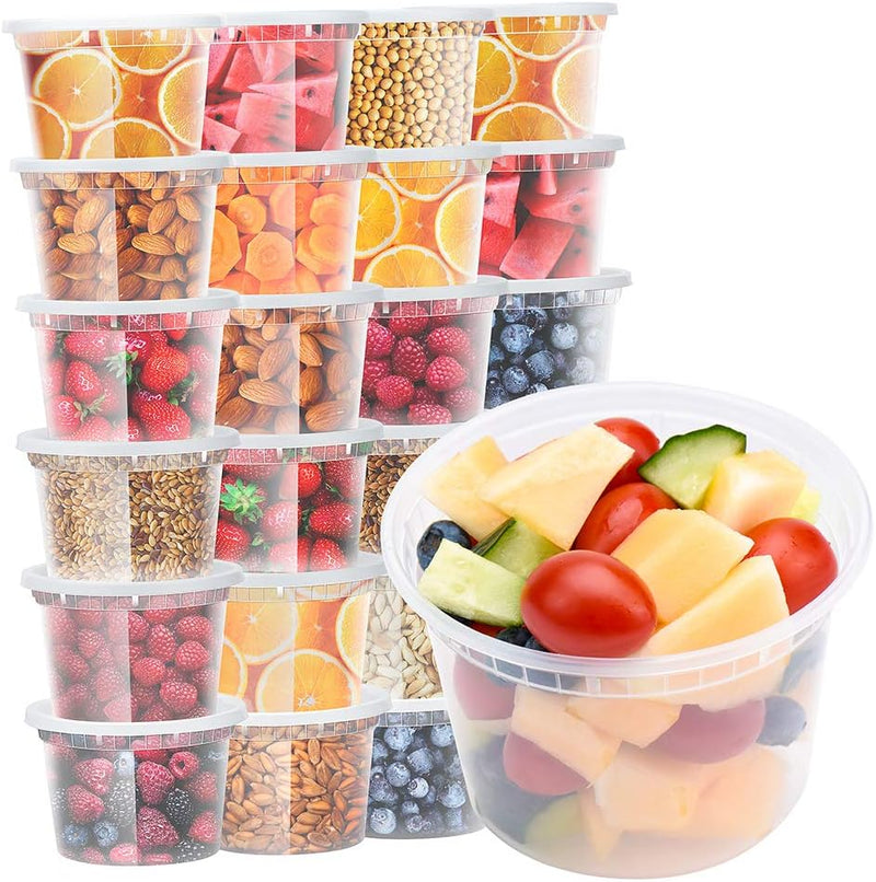 Juego de 48 recipientes de plástico para almacenar alimentos y bebidas de 16 oz (2 tazas/1 pinta) con tapas