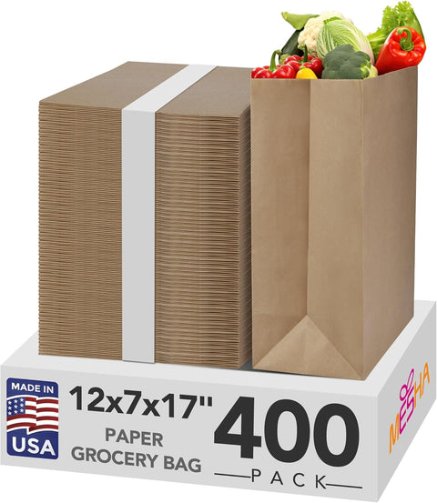 12x7x17 Inch Kraft Paper Gift Bags Fold Top | 400 Pack Wholesale