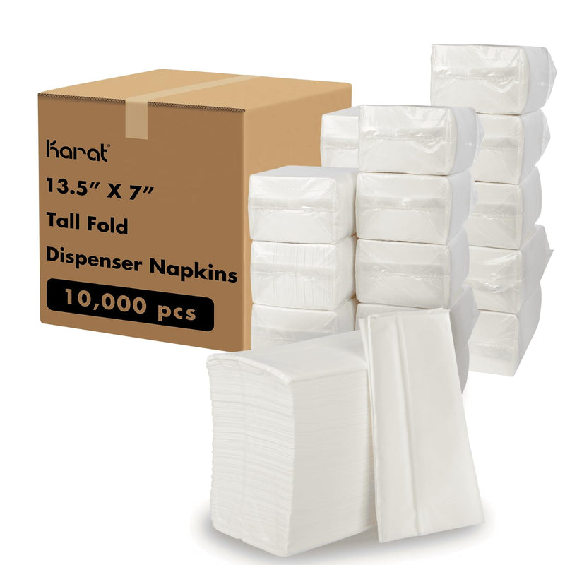 Tall Fold Napkins - 1 Ply, for Restaurants and Cafes White Case of 10,000