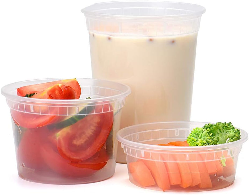Paquete de 48 recipientes de plástico para almacenar alimentos y bebidas (mixtos) de 8 oz, 16 oz y 32 oz con tapa.