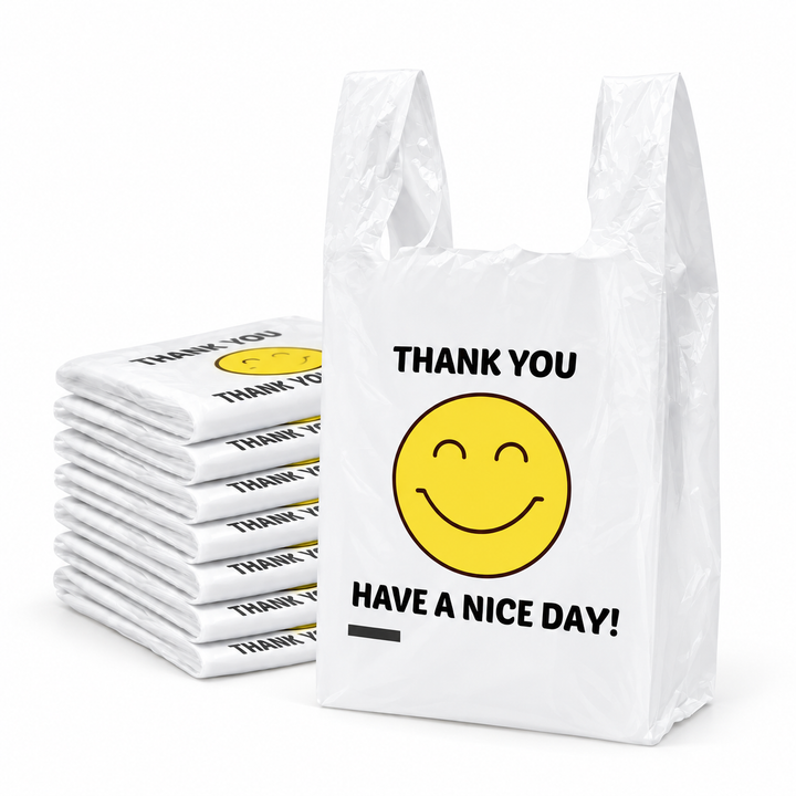 11.5x6.5x21" 0.47mil Happy Smiling Face Plastic Bags | 1000 Counts Wholesale