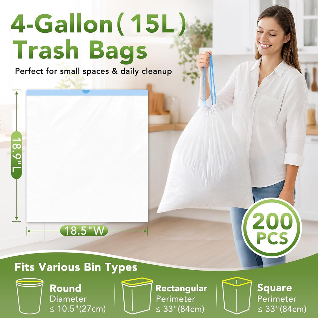 4 Gallon Trash Bags 1600 Count With Drawstring