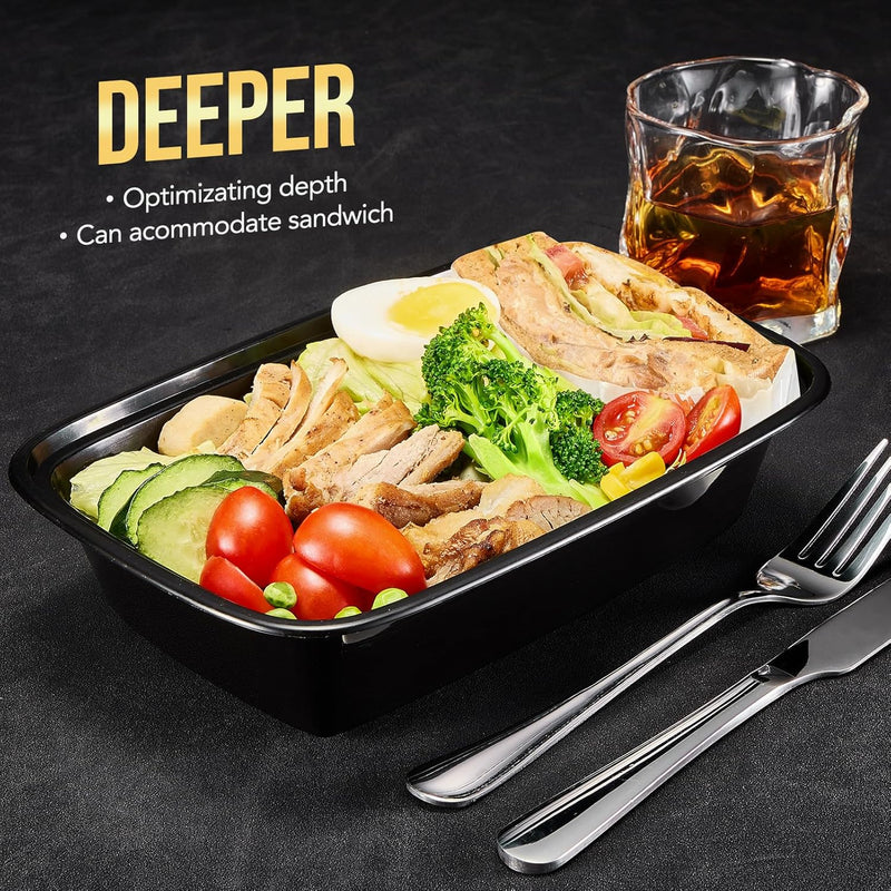 Paquete de 20 recipientes desechables reutilizables para preparar comidas de 34 oz con tapa.