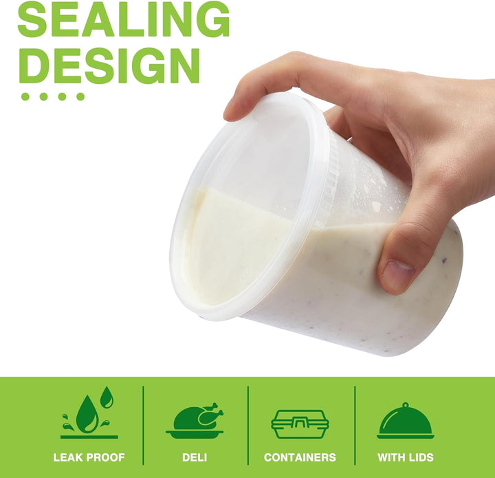 Paquete de 24 recipientes de plástico para almacenar alimentos y bebidas de 24 oz (3 tazas) con tapas