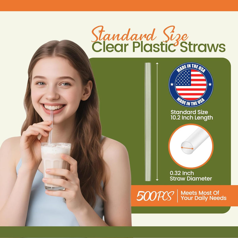 10.2"X8mm dividually Wrapped Clear Plastic Straws 2000PCS