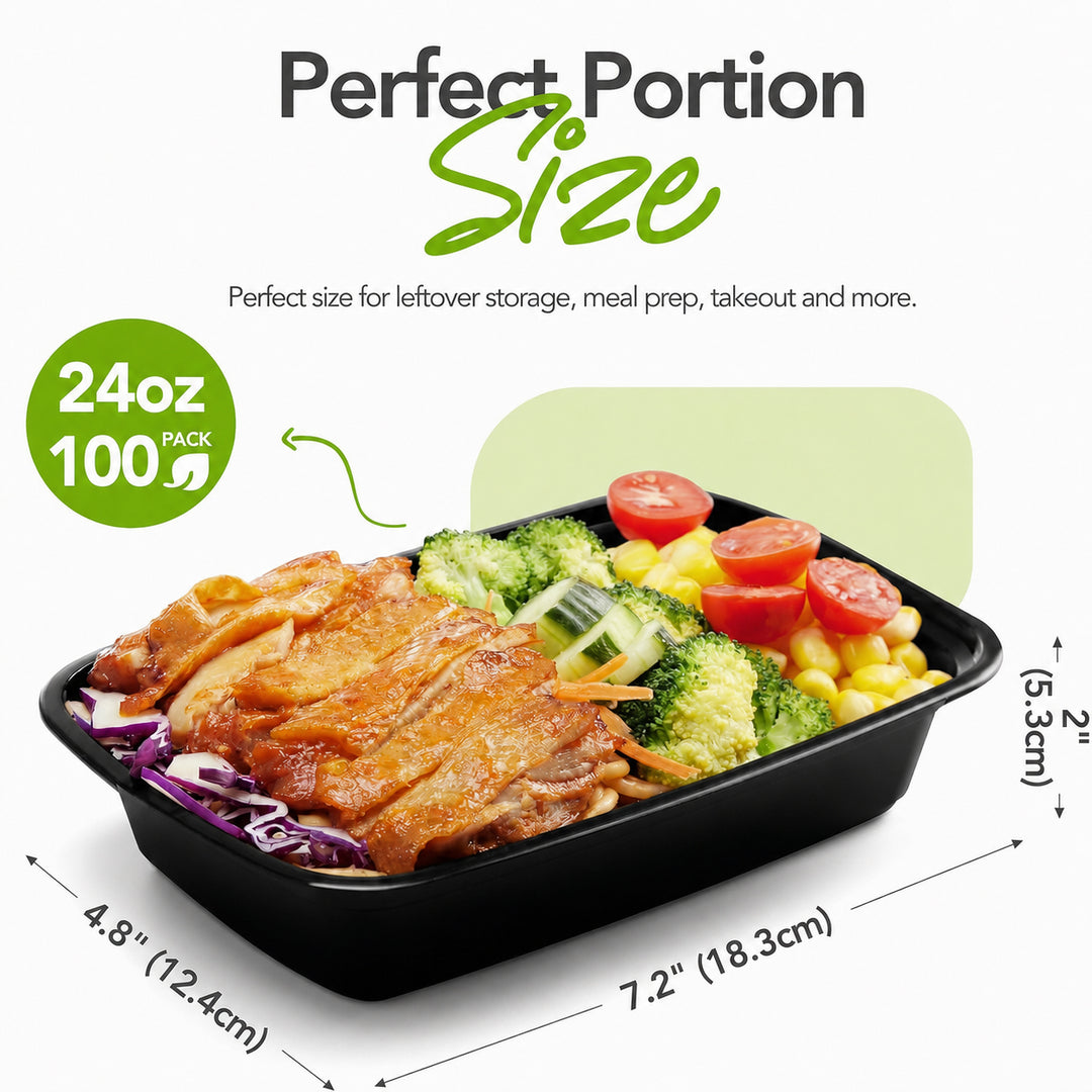 Paquete de 50 recipientes reutilizables para preparar comidas de 32 oz, con 2 compartimentos y tapas. 