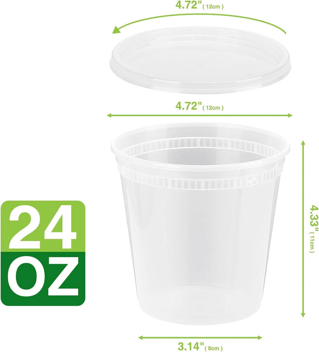 Paquete de 24 recipientes de plástico para almacenar alimentos y bebidas de 24 oz (3 tazas) con tapas