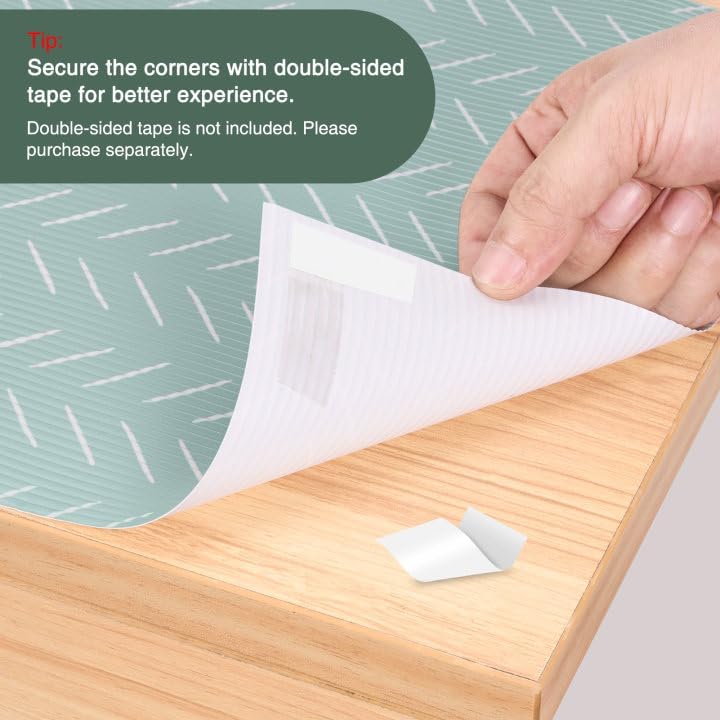 12in x 10FT Green Herringbone Non Adhesive Kitchen Shelf Liner 5 Roll