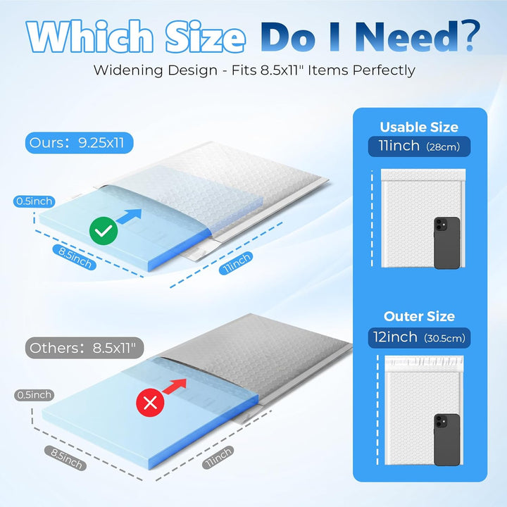 9.25x12 Inch Bubble Mailer | Usable Size 9.25x11"with 1/7" Thickened 250pack