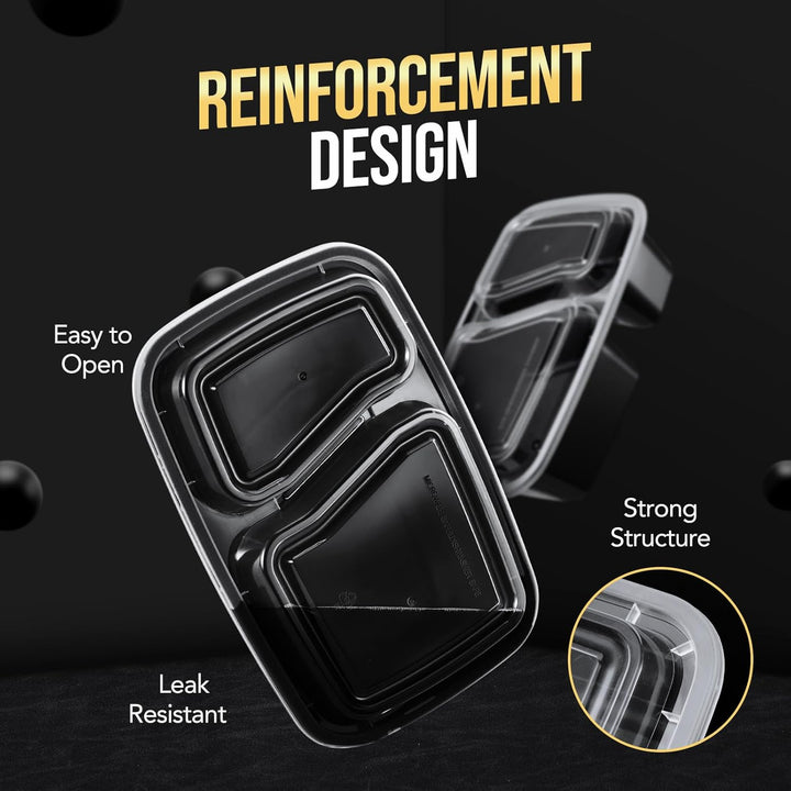 50 Pack 32OZ 2 curved Compartment Meal Prep Container  With Lids Wholesale