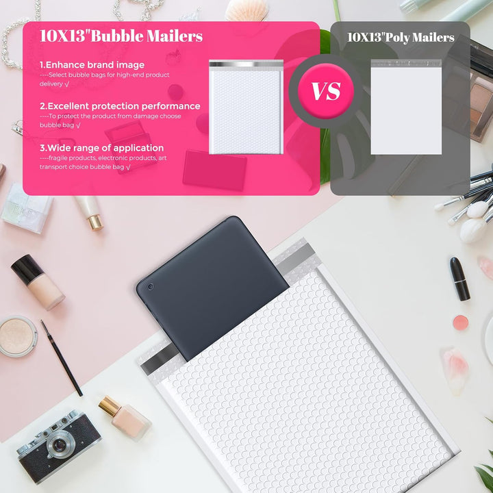 Sobre acolchado con burbujas de 10 x 14 pulgadas | Tamaño útil: 10 x 13 pulgadas | Blanco