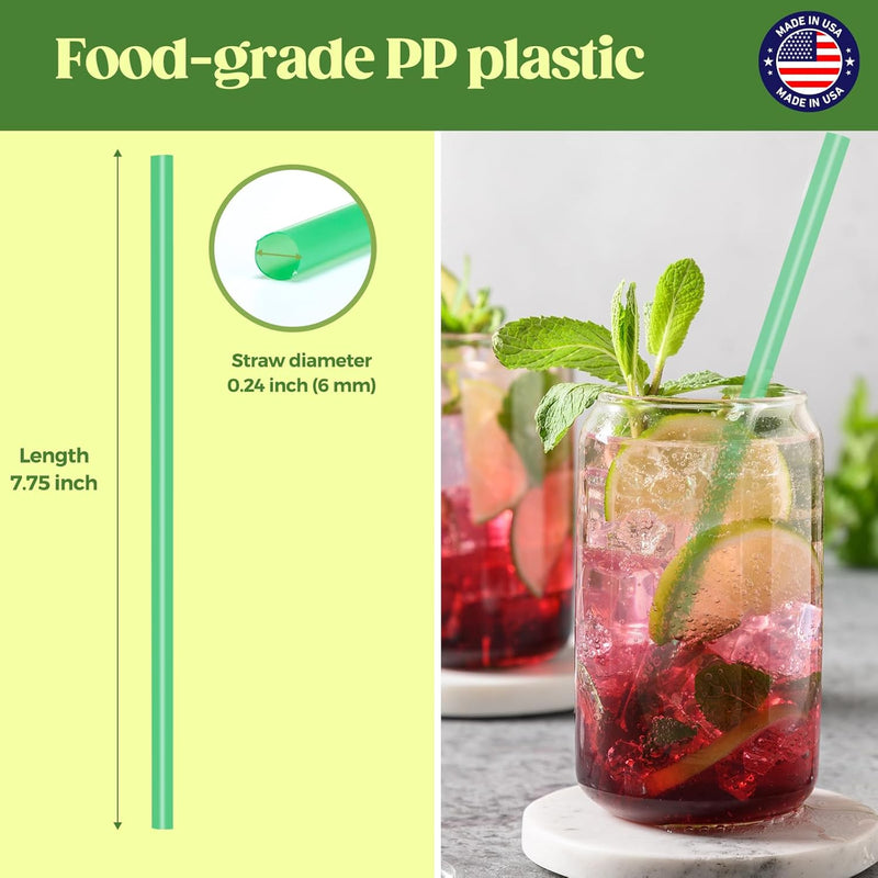 7.75"X0.24 In dividually Wrapped Green Plastic Straws 3000PCS