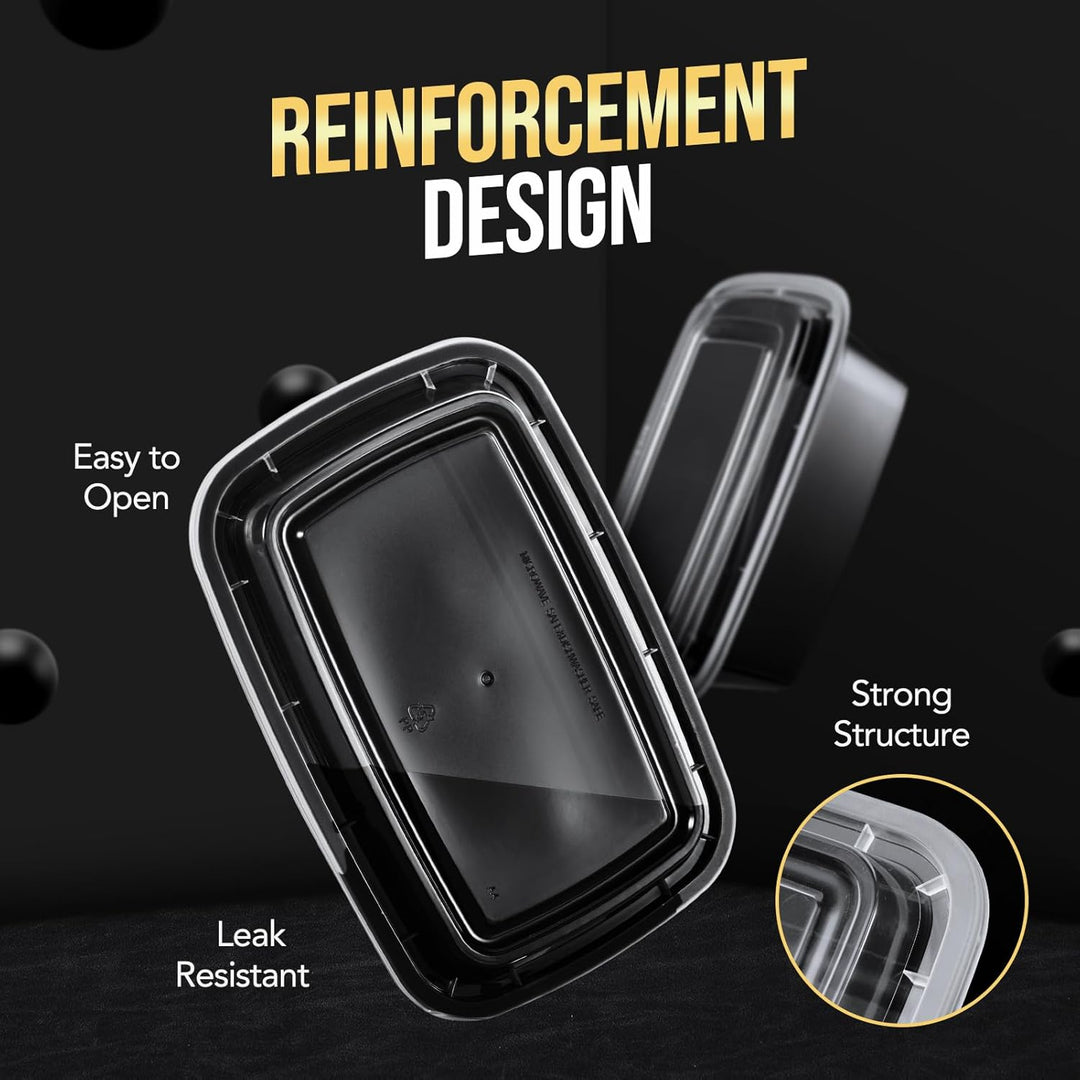 Paquete de 50 recipientes reutilizables de 24 oz para preparar comidas, duraderos y con tapa. 