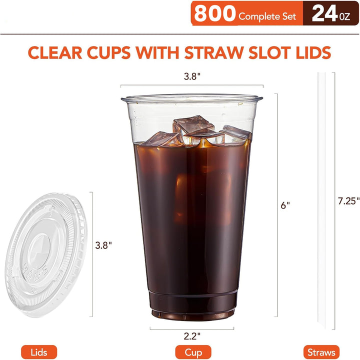 800 Sets 24oz Plastic Coffee Cups with Lids and Straws Wholesale