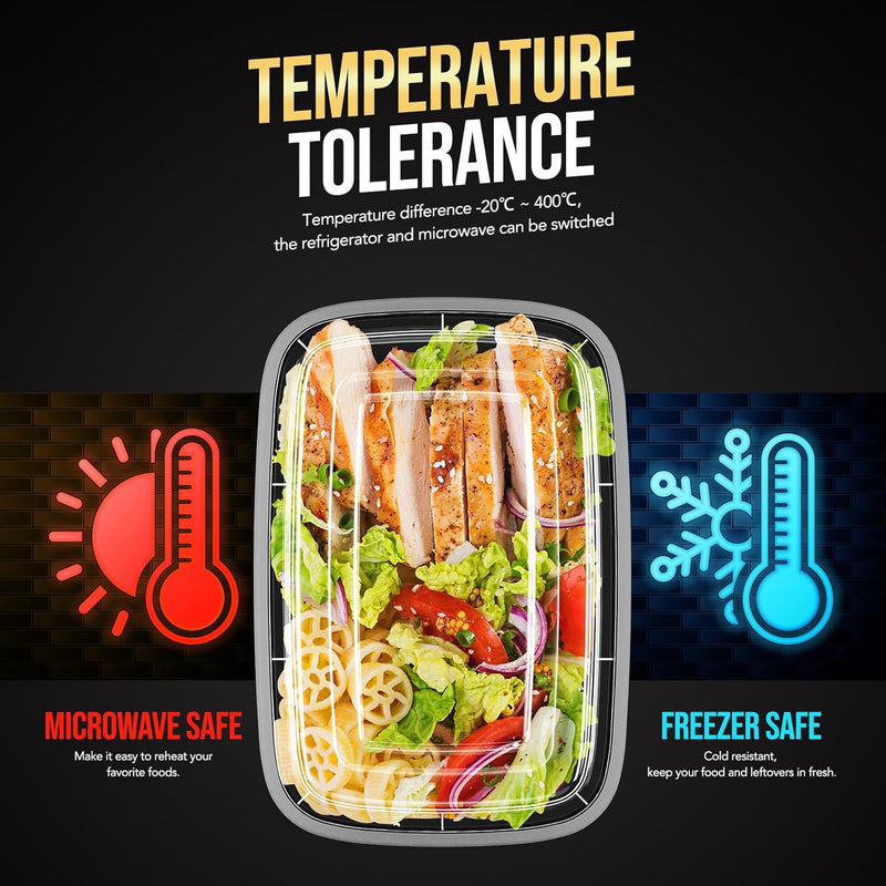 Paquete de 20 recipientes desechables reutilizables para preparar comidas de 34 oz con tapa.