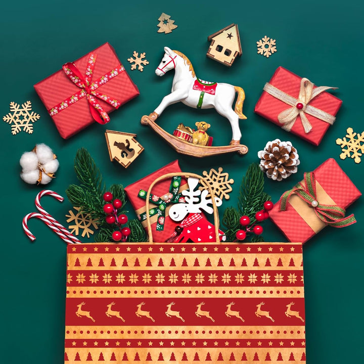 8.6x7x3.3 Inch Kraft Paper Christmas Gift Bags | 384 Pack Wholesale