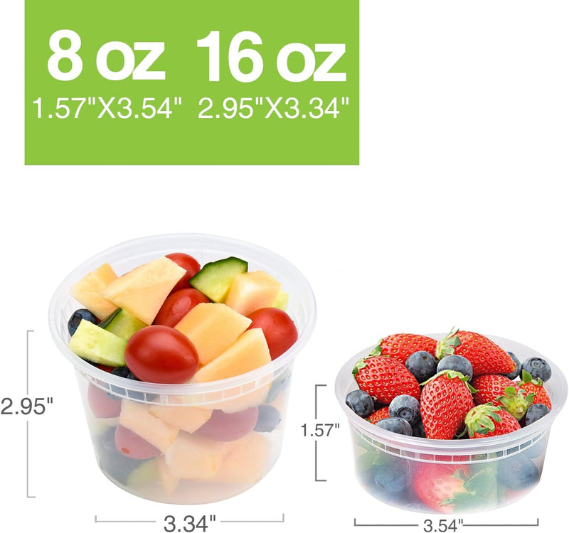 Paquete de 48 recipientes de plástico para almacenar alimentos y bebidas (mixtos) de 8 oz, 16 oz y 32 oz con tapa.