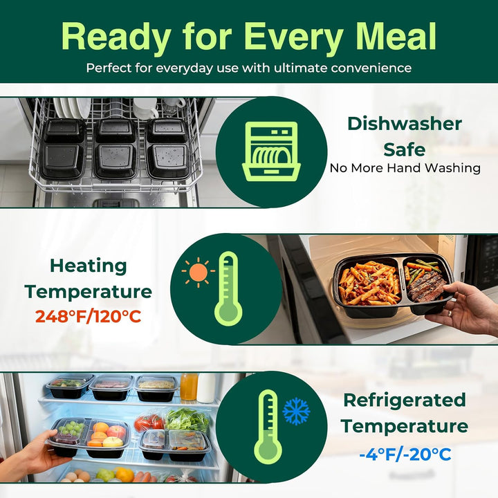 100 Pack 32OZ Meal Prep Containers 2-Compartment Wholesale