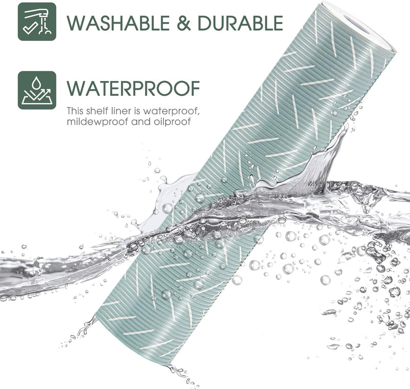 12in x 10FT Green Herringbone Non Adhesive Kitchen Shelf Liner 5 Roll