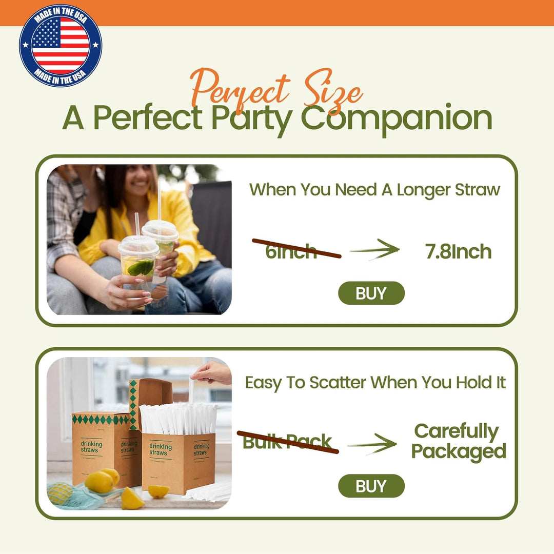 Pajitas de plástico transparente envueltas individualmente de 7.8" x 0.23" (3000 unidades) 