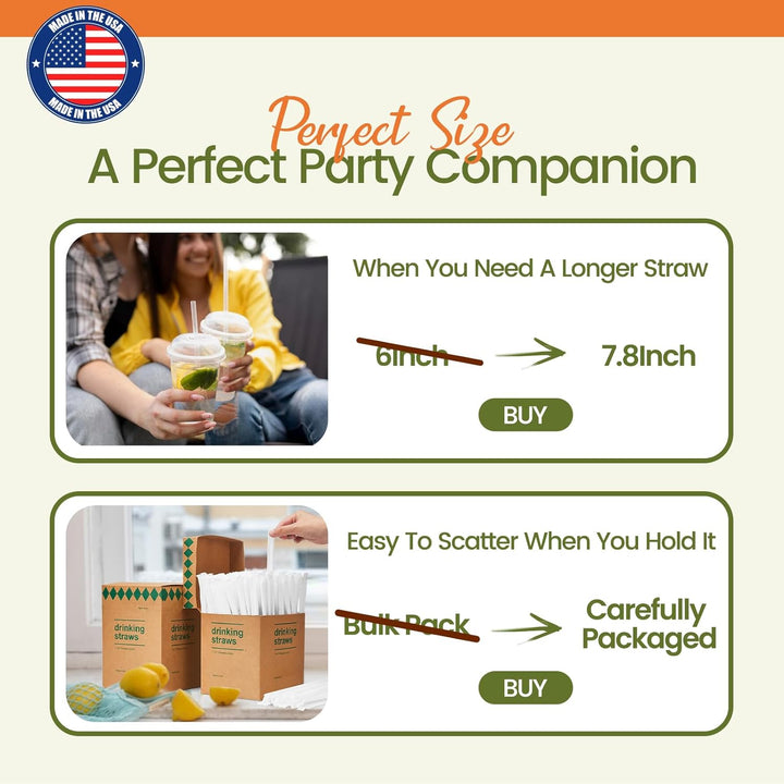 Pajitas de plástico transparente envueltas individualmente de 7.8" x 0.23" (3000 unidades) 